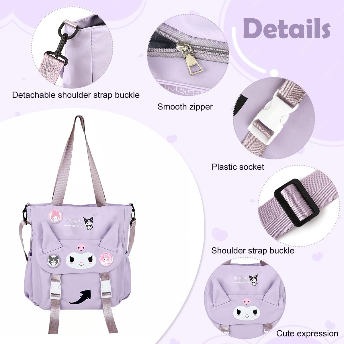 PALAY Nylon Tote Bag with Removable Shoulder Strap for Girls Women Travel