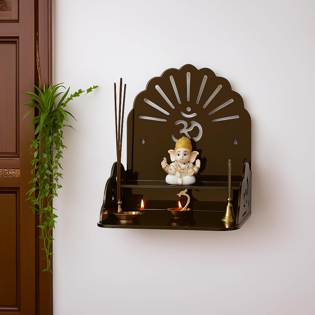 Fliptic Acrylic Wooden Temple with Om Symbol DIY || Wall-Mounted Pooja Mandir, Shining Finish for Home, Office, Shop || Wall Mounted Medium Size || Colourful || Do It Yourself (Dark Bronze)