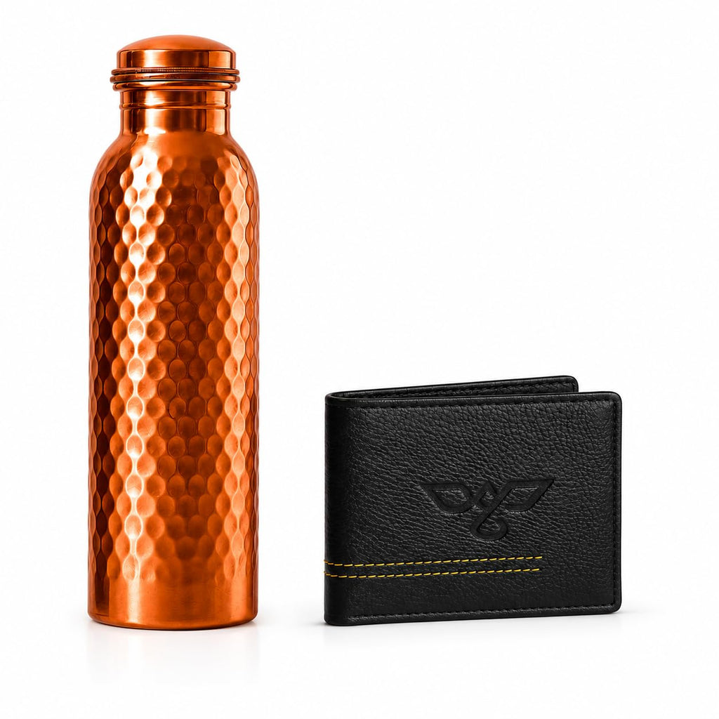 EAGLEXPRES Pure Copper Water Bottle 1 Litre (Hammer+black_wallet)