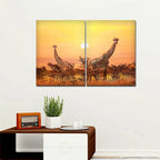 VIBECRAFTS 2 Pieces Giraffes In Sunset Canvas Wall Painting Fitted With Wooden Frame For Home | Office | Living Room | Gifts(PTVC2Pcs1_17501)