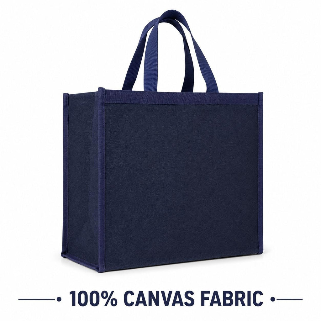Large Canvas Grocery Shopping Bag, Heavy Duty Reusable Tote, 16x18x8 Inch, 15+ Kg Capacity, Water Resistant, Multipurpose Storage for Vegetables and Fruits Blue