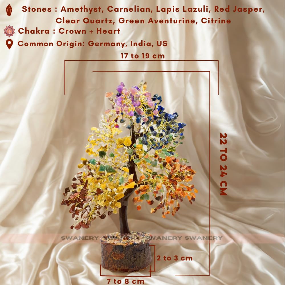 Swanery Seven Chakra Gemston Tree of Life, Positive Energy, Feng Shui Decor, Bonsai, Crystals and Healing Stones, Money Tree, Room Decor Stone, Healing Crystals (Chakra Tree)