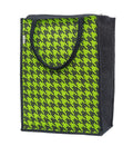 JUTEKA Parrot Green Houndstooth Printed Jute Lunch Bag - Grocery, Tote, Hand, Picnic Bag for Men, Women, Girls, Kids With Zip