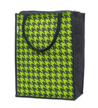 JUTEKA Parrot Green Houndstooth Printed Jute Lunch Bag - Grocery, Tote, Hand, Picnic Bag for Men, Women, Girls, Kids With Zip
