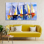 VIBECRAFTS Boats in Ocean 5 Pieces Canvas Wall Painting For Home | Office | Living Room | Gift (PTVC5Pcs4_8521)