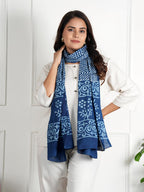 RAI SAHAB Women's Cotton Hand Block Printed Casual Stoles/Scarf(ST-78BLUE10)