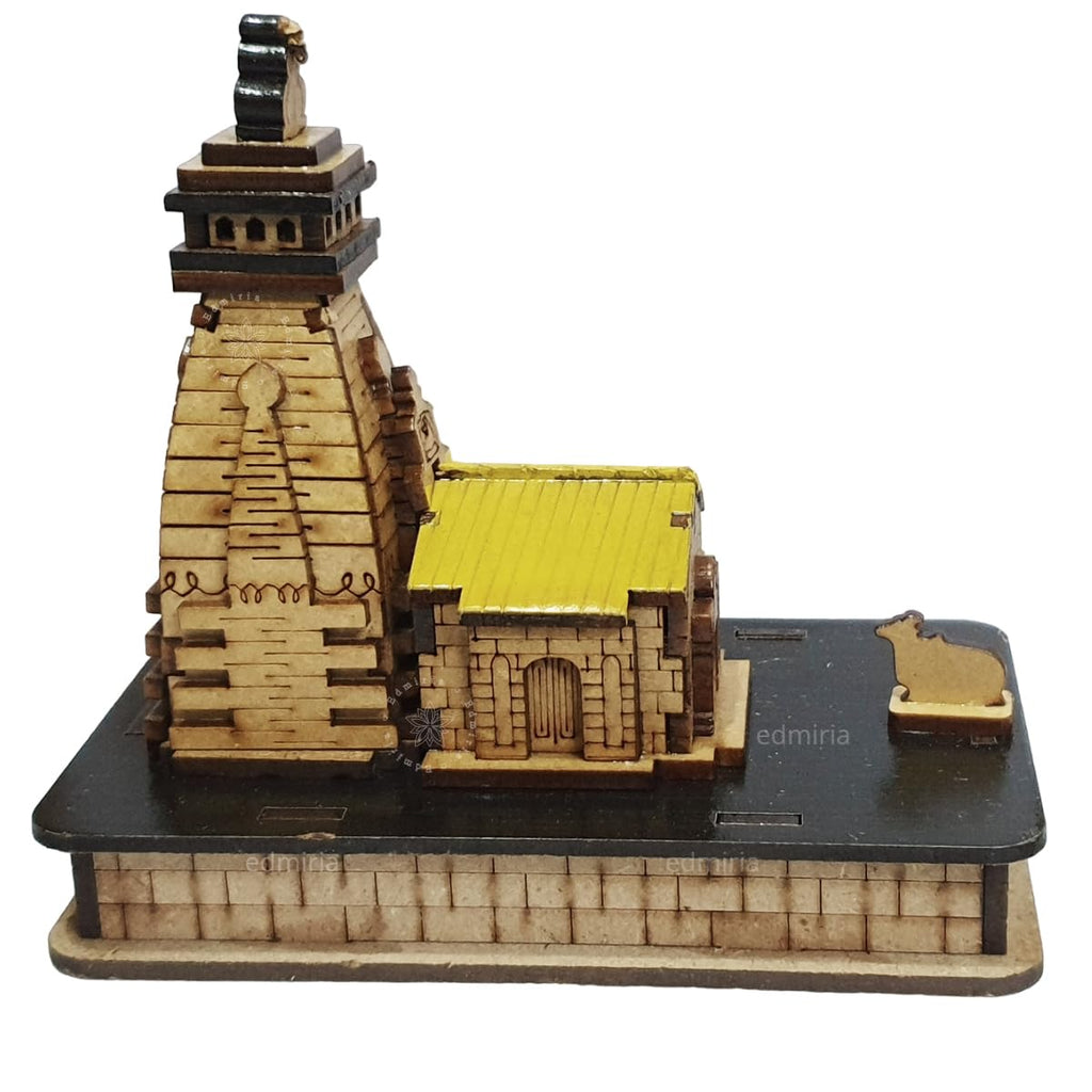 EDMIRIA Kedarnath Temple 3D Miniature Kedarnath Mandir Shree Kedarnath Dham, Lord ShivJi Decorative Wooden Showpiece - Brown, White (Medium (15x9.5x12.5 cm))