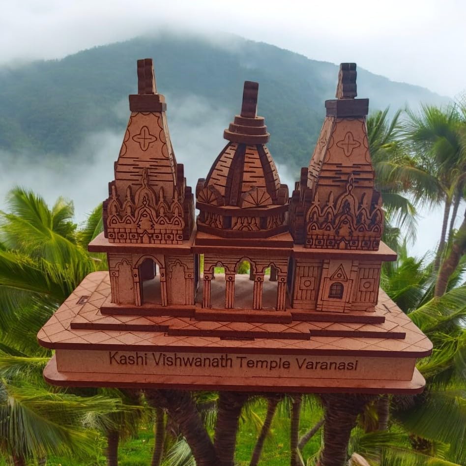 SriMaa Ventures Kashi Vishwanath Temple Wooden Model for Mandir, Gifting, Spirituality (13.5 x 7.5 x 11 cm).