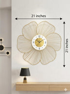 Mahira Artefacts Luxury Gold Metal Floral Wall Clock, Silent Movement, Sunburst Design, Modern Art Style, for Living Room, Bedroom, and Office