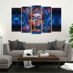 VIBECRAFTS Divine Buddha Head Colorful Wall Painting Set of Five Pieces For Home|Office|Living Room|Gift (PTVC5Pcs2_6534)