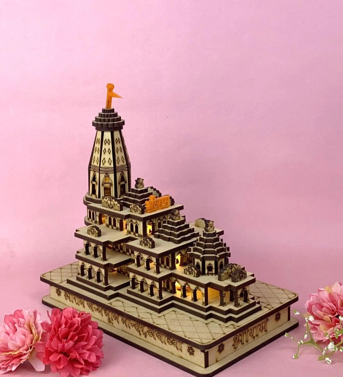 Ram Mandir Ayodhya Model - Perfect DESIGN for Devotees | Ram Mandir Wood - Diwali Decoration Items for Home Decore | Car Dashboard Accessories | Spiritual Gifts LED LIGHT(6*4 INCH) (Traditional)
