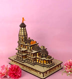 Ram Mandir Ayodhya Model 3D (led light) Replica Handcrafted Wooden Traditional - Intricate MDF Craftsmanship, Authentic Design with multicolour led light, size (6x4) inch/(15/8/13 CM.) (Antique)