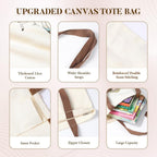 Zibuyu Cotton Canvas Tote Bag Foldable Washable Graphic Print White 1 Pc