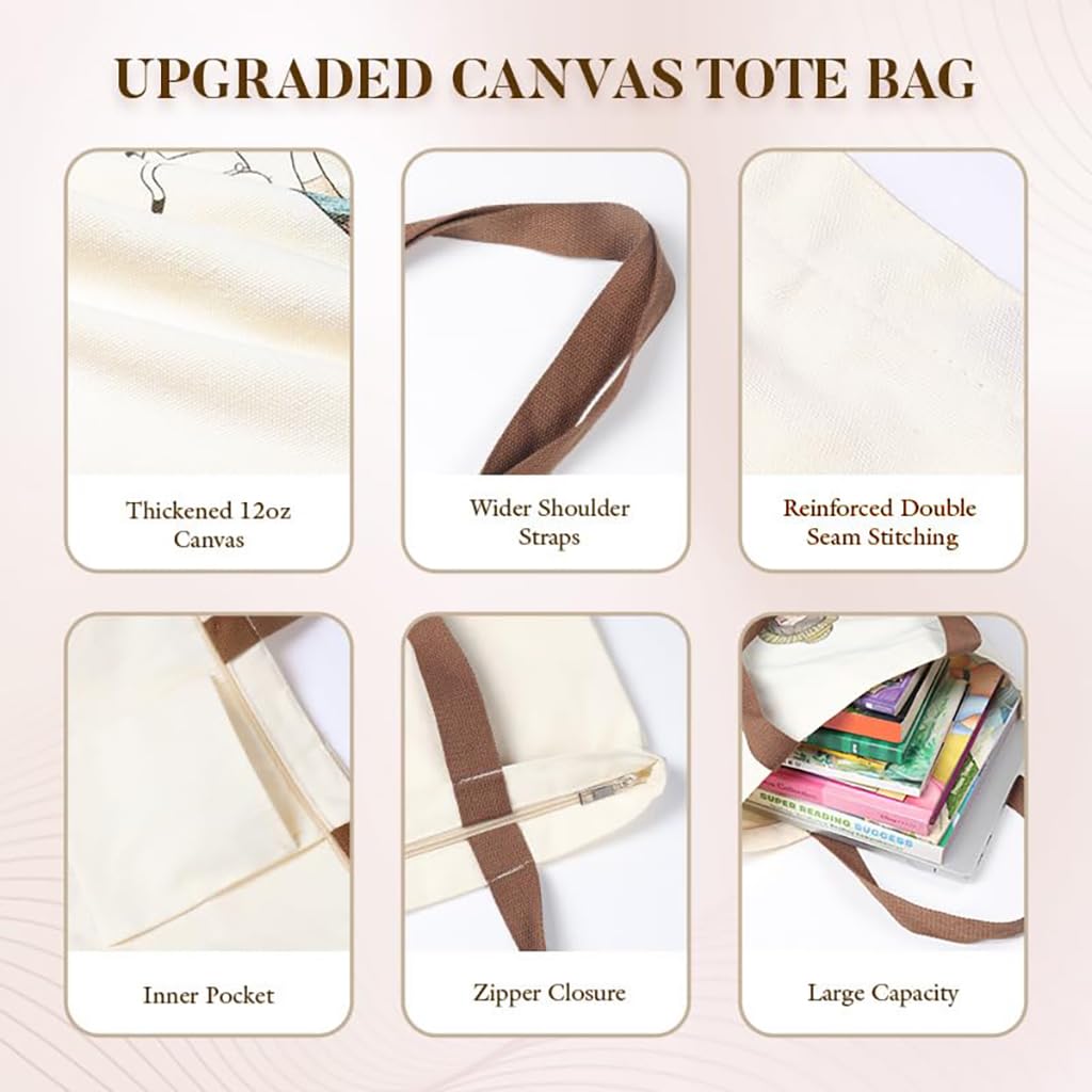 Zibuyu Cotton Canvas Tote Bag Foldable Washable Graphic Print White 1 Pc