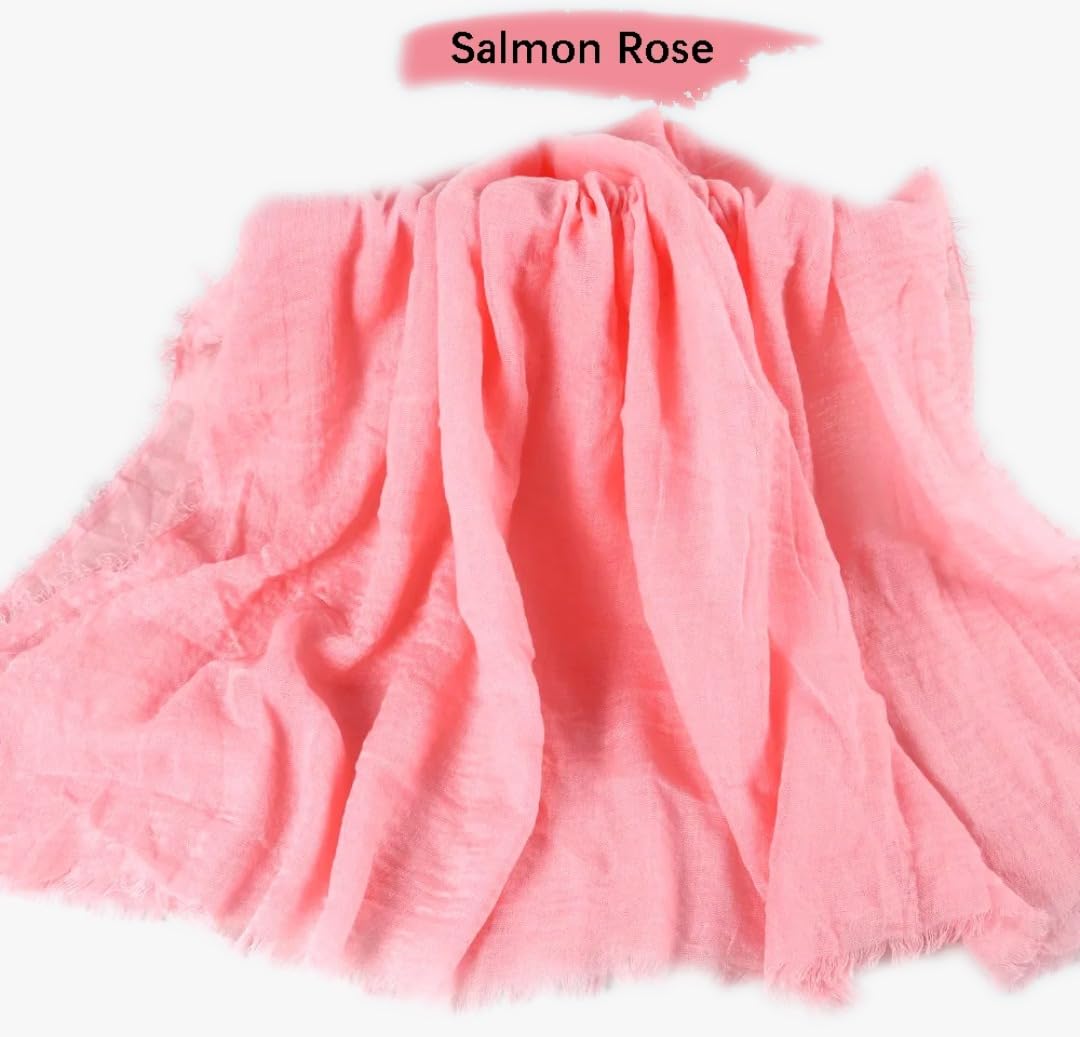 IBA ISBA COLLECTIONS Women's Crinkle Cotton Scarf, Stoles, Hijab (80 x 190 Cms) (Salmon Rose)
