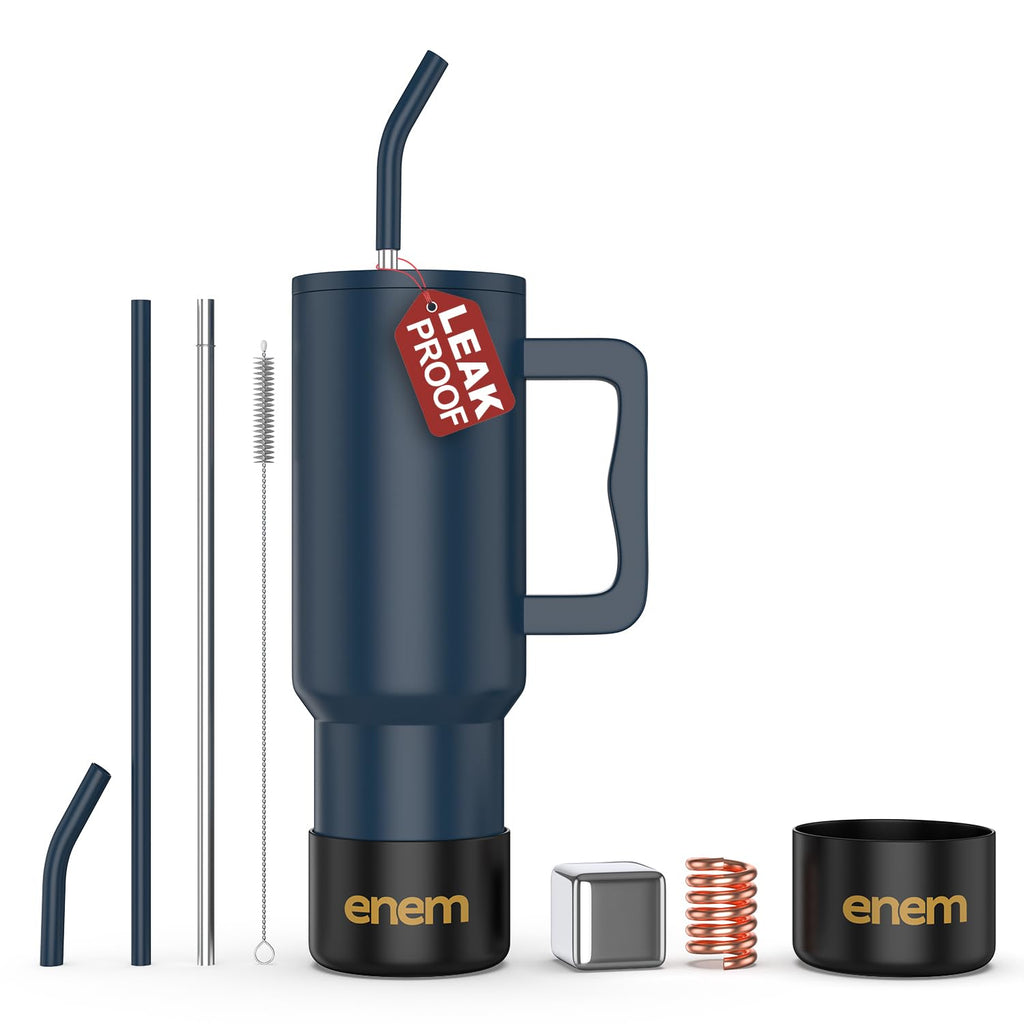 enem Tumbler, Blue Blood, Tumbler with Metal Straw, Sipper, with Lid Leak Proof, 1 Metal Ice Cube, 1 Copper Spring (Tamba), Base Protector, Mug Travel, 1.2L