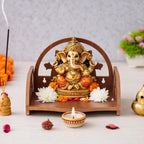 BerryBox Wooden Pooja Mandir for Home Office & Shop - Beautiful Brown Wood Temple for Home Wall Hanging | Exquisite Pooja Stand for Daily Prayer & Sacred Decor | Compact Devghar Mandapam (Brown)