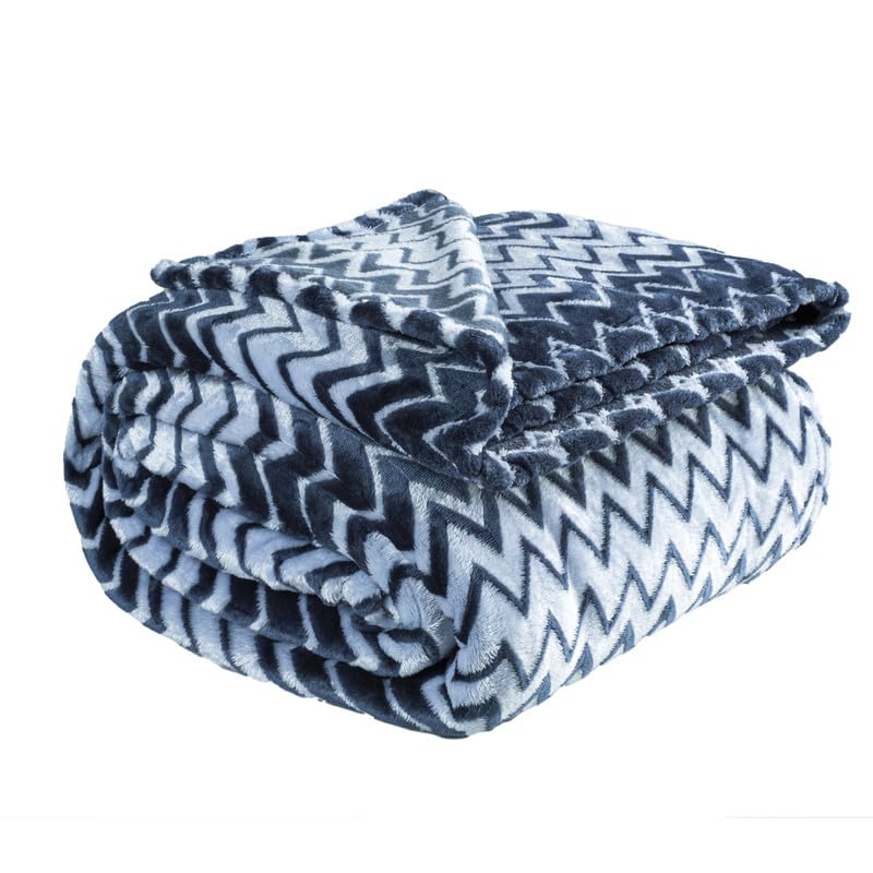 BSB HOME Ultra Soft Flannel Plush 280 GSM Blanket – Warm & Lightweight Chevron Design, Cozy Winter Blanket for Double Bed (Navy Blue & White, 220 x 230 cm) Kafalo