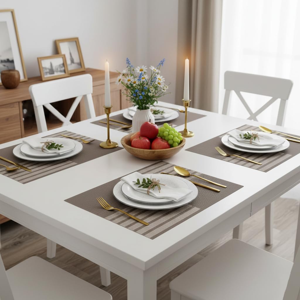 YELONA Placemats Set of 4, Heat-Resistant Woven Vinyl Table Mats, Non-Slip & Washable Dining Tablemats for Kitchen & Dinner Decor, Bear Brown (45cm x 30cm) Kafalo