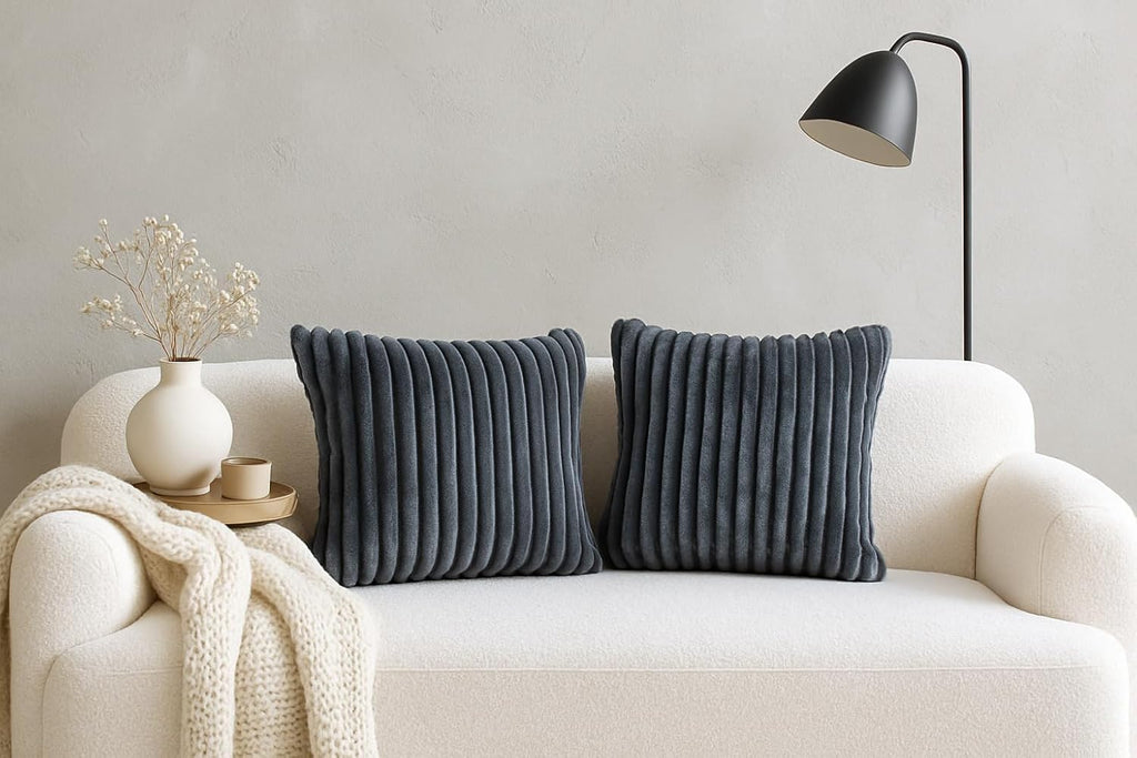 AWARD VELVETS Premium Faux Rabbit Fur Plush Luxury Soft Fluffy Striped Decorative Throw Pillow/Cushion Covers for Sofa, Couch, Living Room - (Dark Grey, 16 x 16 inch) Set of 1