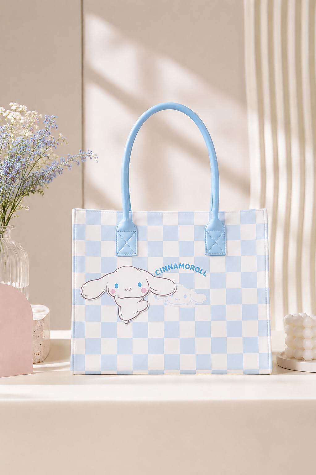 THE CUTE CRAZE New Cartoon Felt Tote Bag – Large Capacity Lightweight Shoulder Bag for Shopping, College & Daily Use (BLUE)