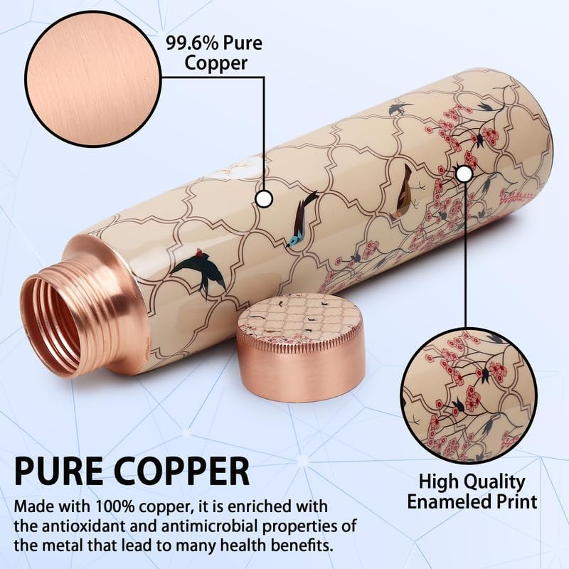 MERCAPE® Pure Copper Water Bottle 900 ml with Leak Proof Lid | Joint Less Designer Copper Bottle for Gym, School, Office & Travel | BPA Free Reusable Water Bottle for Daily Use & Gifting