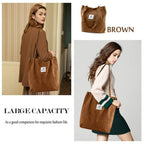 Street27 Korean Canvas Corduroy Womens Tote Bag Casual Work Shoulder Handbags, Multi-Purpose Bag, Sturdy Canvas Bag With Large Capacity, Shopping Bag For Office, College & Daily Use (Brown)