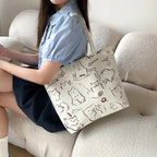 BAGILO Large Capacity Shoulder Bag Shoulder Tote Bag for Women, Cloth Bags for Women, Travel Pouch Canvas Bag Lovely Design Travel Size (Cream)
