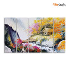VIBECRAFTS Hut at Bank of River Five Pieces Wall Painting For Home|Office|Living Room|Gift (PTVC5Pcs4_8591)