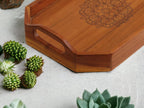 Vesta Homes Acacia Wood Serving Tray with Engraved Mandala Design | Rectangular Wooden Organizer Tray for Kitchen, Dining, Office & Décor | Ideal for Snacks, Tea & Organizing | 38 x 25 x 8 cm