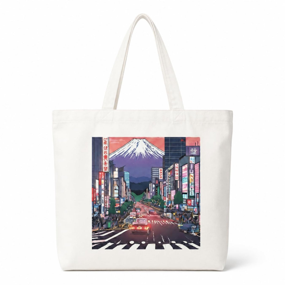 Adorvue Tokyo Japanese Cityscape Art Printed Tote Bag Stylish Eco-Friendly Cotton Handbags, Canvas Bags for College, Shopping, Office, Travel, Grocery Runs, Beach Day and Casual Outings Pack of 2