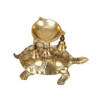 Svarup 9.5 Inch Brass Diya for Puja Room: Featuring a Tortoise (Kachua) Statue, Oil Lamp with Bells, ASHT Dhaatu Feng Shui Lucky Charm, Shree Yantra, and Vastu Benefits