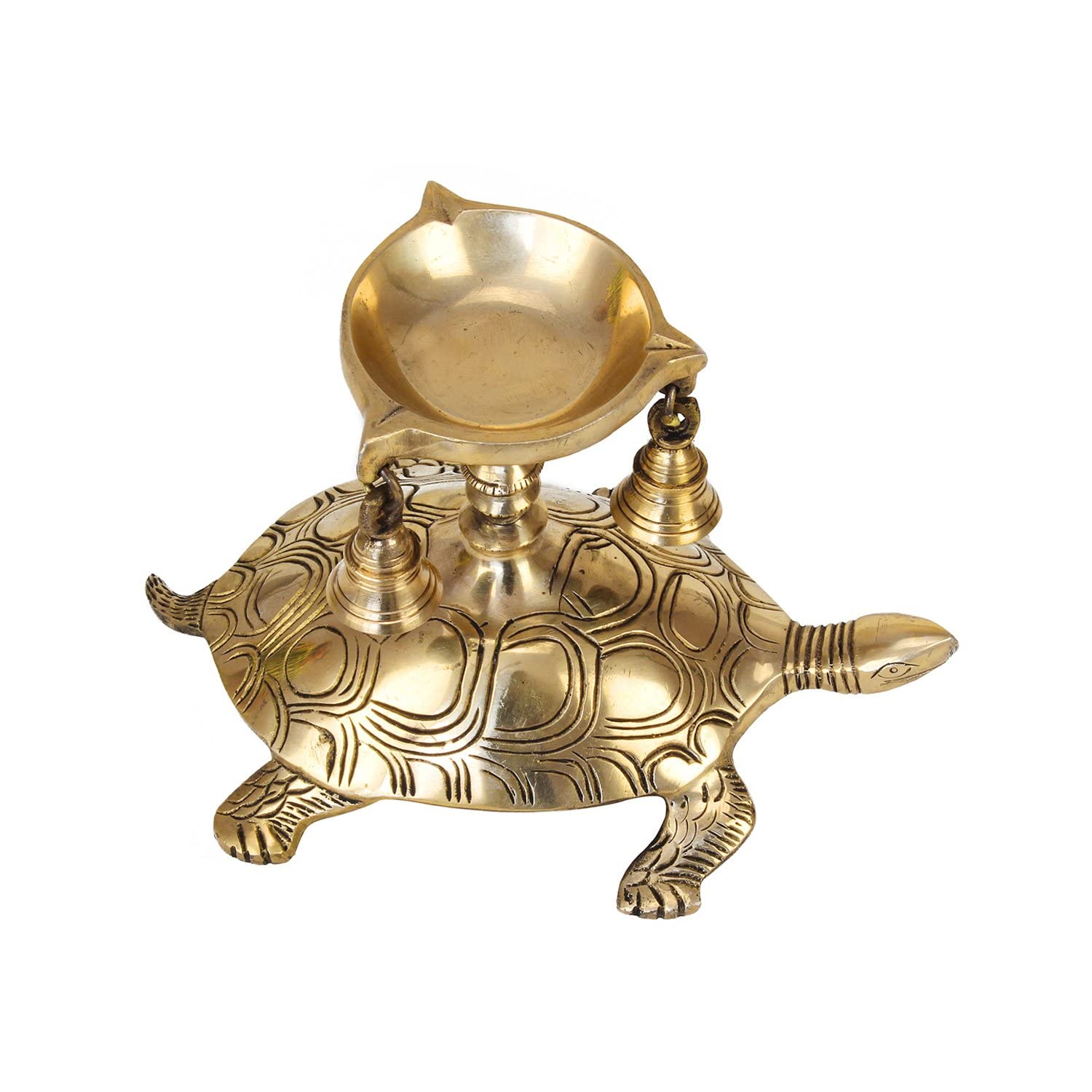Svarup 9.5 Inch Brass Diya for Puja Room: Featuring a Tortoise (Kachua) Statue, Oil Lamp with Bells, ASHT Dhaatu Feng Shui Lucky Charm, Shree Yantra, and Vastu Benefits