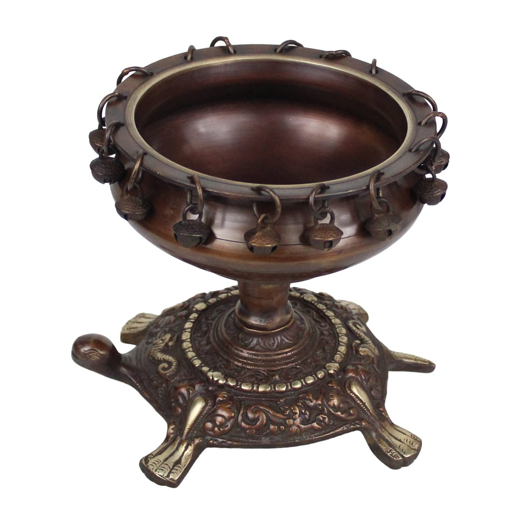 ARTVARKO™ Brass Urli Ethnic Traditional Tortoise Urli Decorative Bowl for Flowers Floating Candles Home Office Decor Diwali Gift 8 Inch