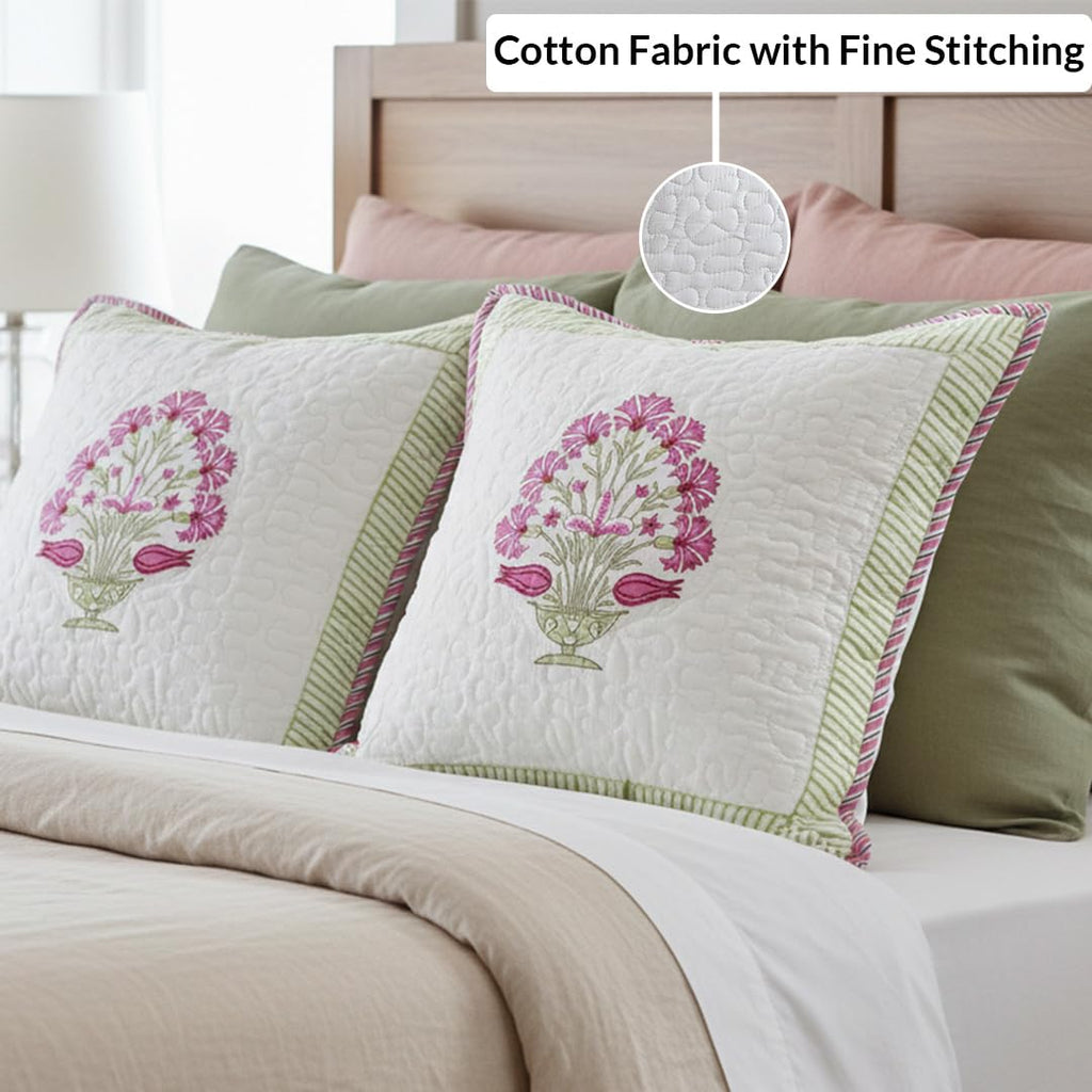 HOMEMONDE 40 X 40 Cm Throw Cushion Cover Premium Cotton Floral Hand Block Printed Pillowcase Pack Of 1, Pink, 16 By 16 Inch, 300 TC