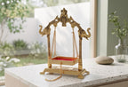 KridayKraft Gold Plated Metal Laddu Gopal Jhula with Elephant & Peacock Carving, Small Swing/Palna for Kanha Ji, Janmashtami & Home Pooja Mandir Decor