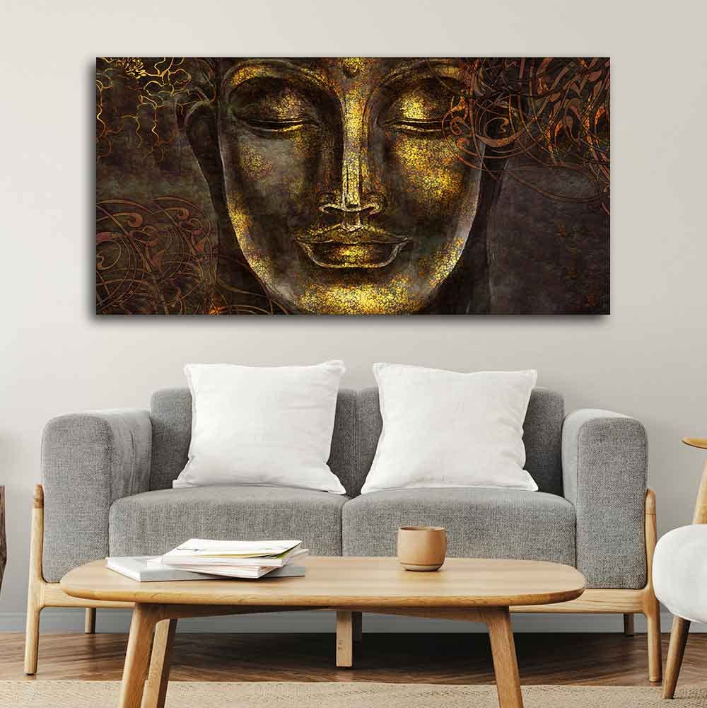 VIBECRAFTS Canvas Paintings for Living Room Drawing Room Divine Buddha Sculpture Canvas Wall Painting Fitted With Wooden Frame for Home | Office | Gift (PTVCH_2426)
