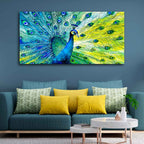 VIBECRAFTS Canvas Paintings for Living Room Drawing Room Colorful Peacock Canvas Wall Painting Fitted With Wooden Frame For Home | Office | Living Room | Gift (PTVCH_2488)