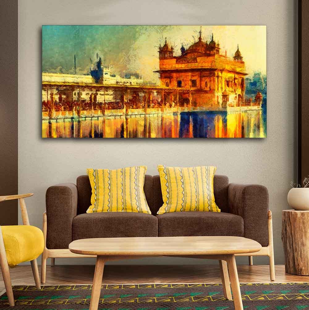 VIBECRAFTS A Classic Golden Temple Premium Canvas Wall Painting With Frame for Living Room Drawing Room Home|Office|Gift (PTVCH_2213)