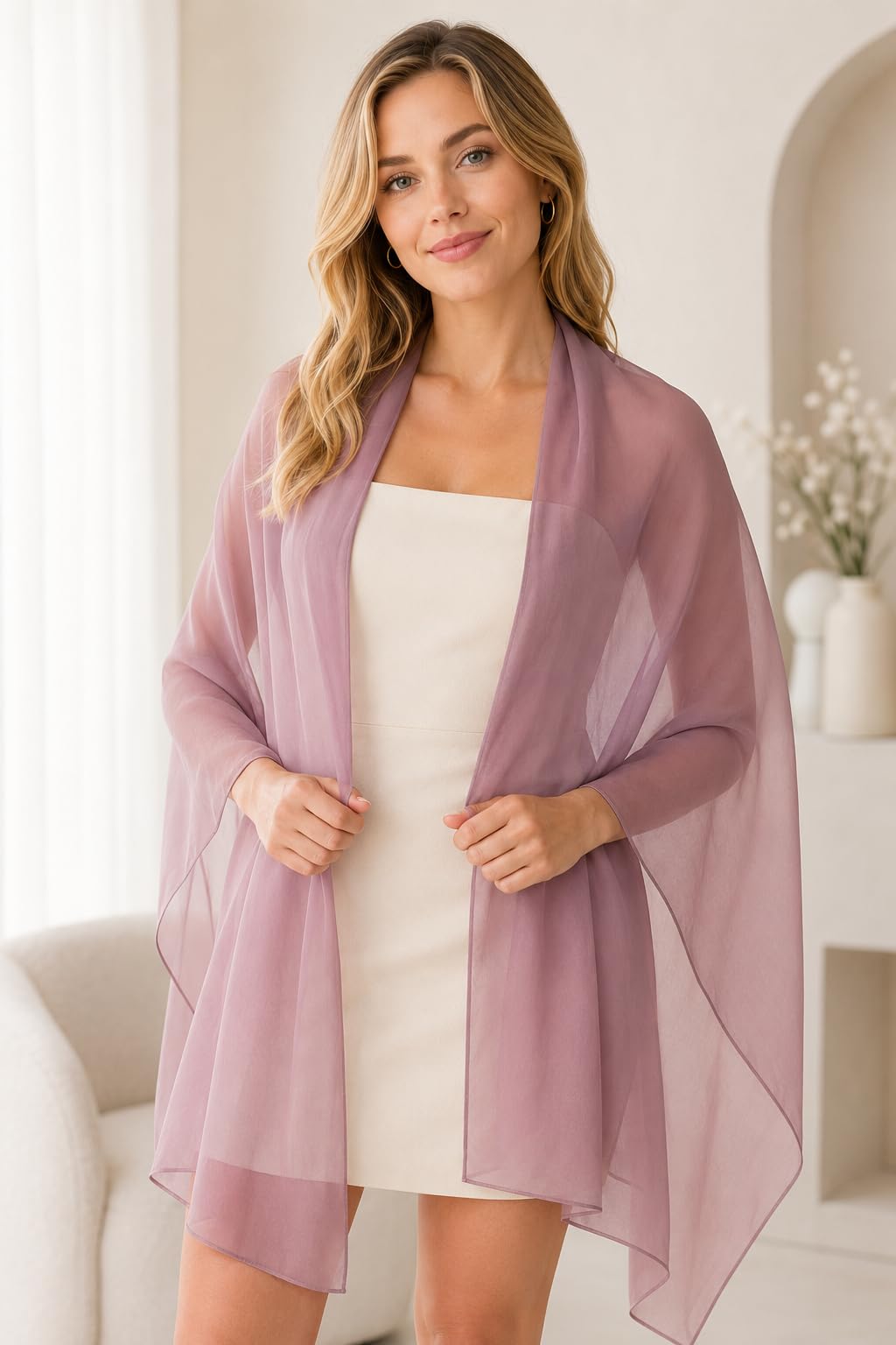 YOUR SMILE for Women Lightweight Breathable Solid Color Soft Chiffon Long Fashion Scarves Sunscreen Shawls (Taro)