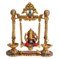 SVARUP Brass Jhula Ganesha Idol in Multicolor Height 8 Inch Weight 2.2 Kg