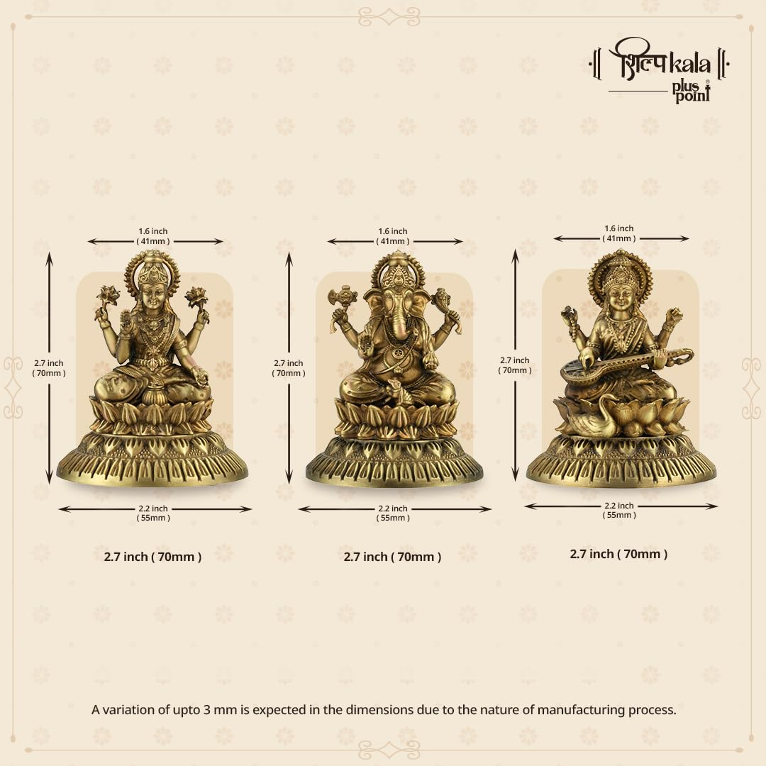 Shilpkala Ganesh, Laxmi & Saraswati Ji Brass Idol 2.7 Inch - Decorative Brass Items for Temple & Home, Spiritual Gift Item for Wedding & Farewell, Statue for Daily Worship (Coffee Antique)