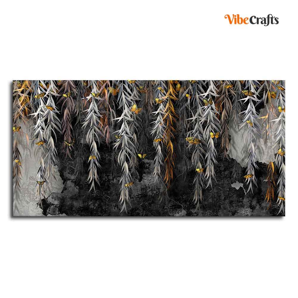 VIBECRAFTS Canvas Paintings for Living Room Drawing Room Willow Branches With Gold Butterflies Canvas Wall Painting Fitted With Wooden Frame For Home | Office | Living Room | Gifts (PTVCH_2505)