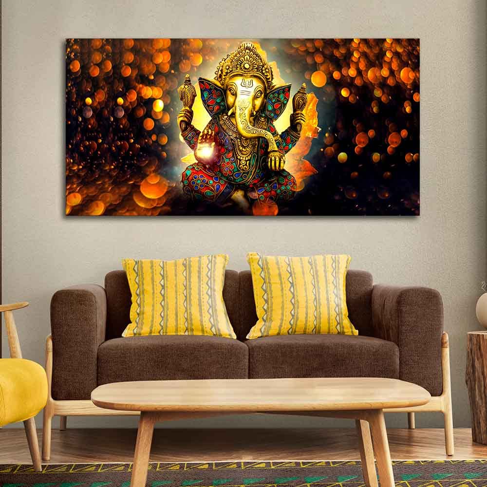 VIBECRAFTS Canvas Paintings for Living Room Drawing Room Ganesha Canvas Wall Painting for Home|Office|Gift(PTVCH_2367NV)