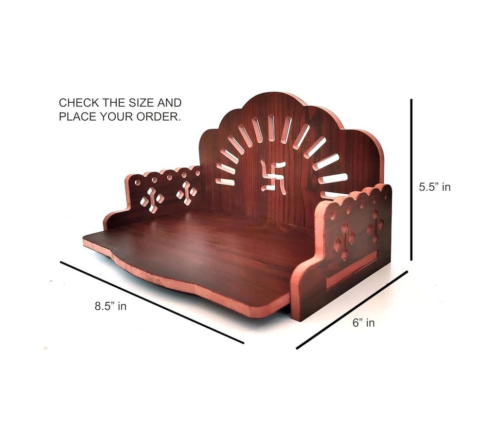 BerryBox Wooden Pooja Mandir for Home & Office - Mini Pooja Stand for Wall Hanging | Small Wood Temple for Desk & Shelf | Compact Devghar for Home Wall Mounted & Tabletop (8.5 x 6 x 5.5 Inch, Brown)