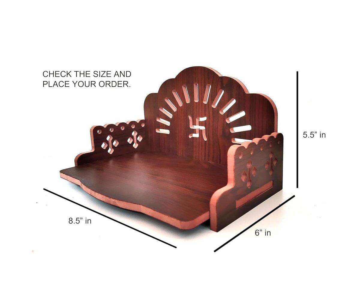 BerryBox Wooden Pooja Mandir for Home & Office - Mini Pooja Stand for Wall Hanging | Small Wood Temple for Desk & Shelf | Compact Devghar for Home Wall Mounted & Tabletop (8.5 x 6 x 5.5 Inch, Brown)