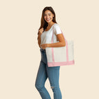 Pink : 22 Heavy Duty Cotton Canvas Tote Bag (Zippered)