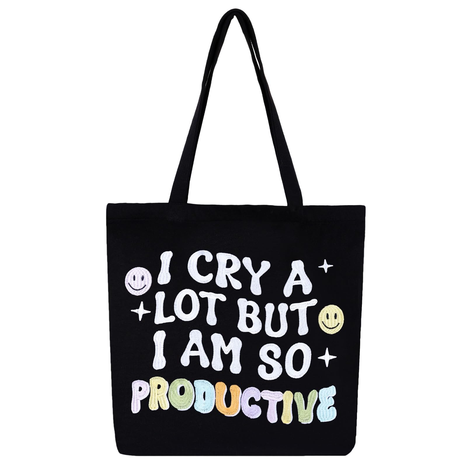 MASQ Premium ToteBag for Women with Zipper | Embroidered Foldable Shoulder Bag with Multiple Pockets | Spacious Handbag for College & Office | Eco-Friendly & Reusable (Tote_Bag_Productive)