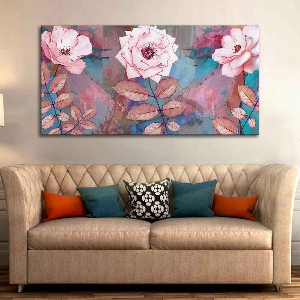 VIBECRAFTS Canvas Paintings for Living Room Drawing Room Modern Pink Rose Canvas Wall Painting Fitted With Wooden Frame For Home | Office | Living Room | Gifts (PTVCH_2560)