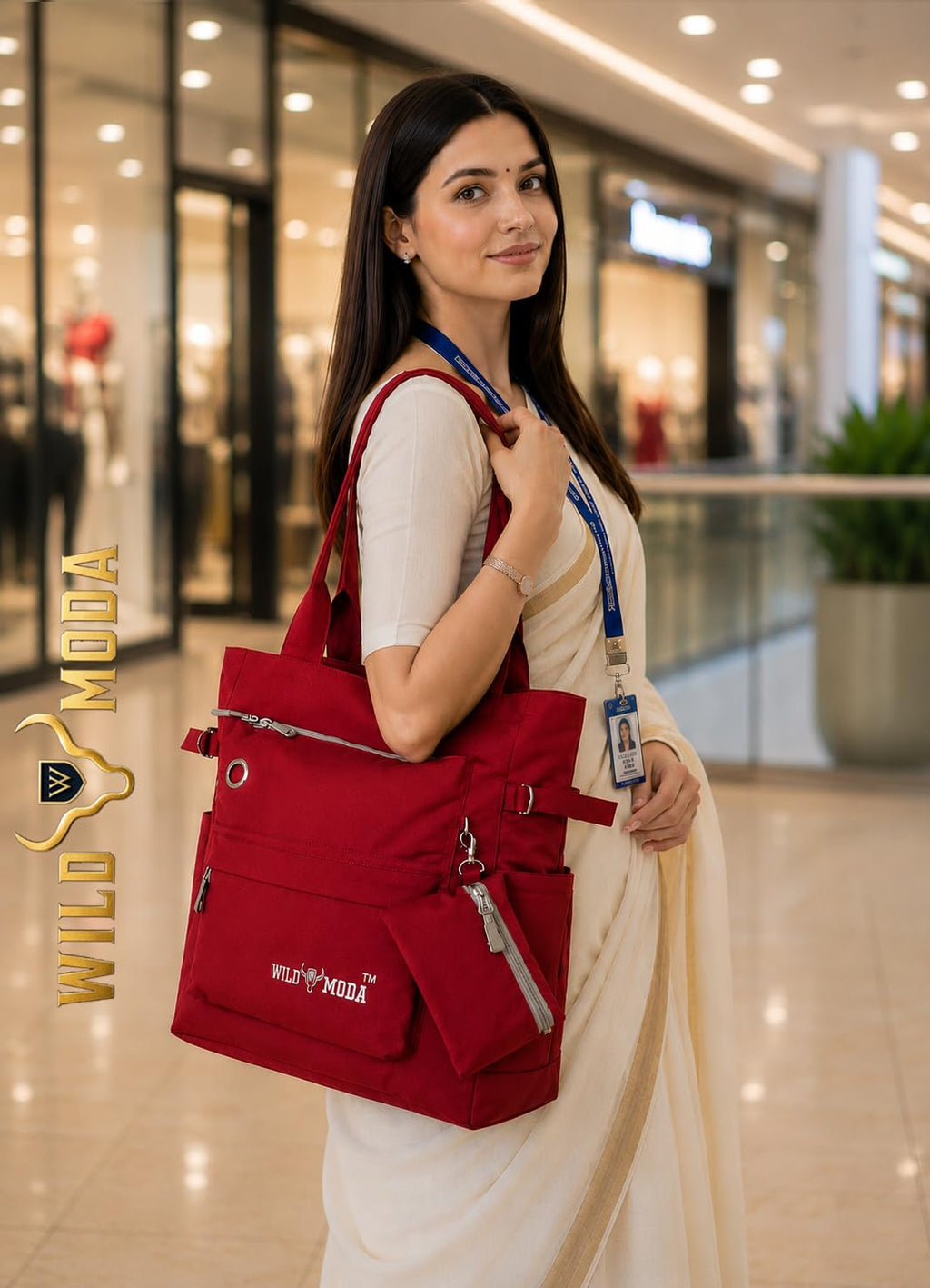 WILD MODA College and Office Tote Bag for Girls and Women (Red)